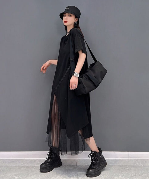 Asymmetry Mesh Layered Dress